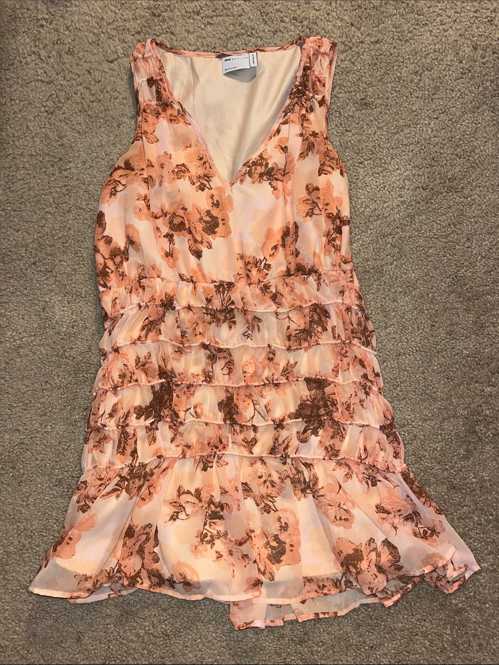 ASOS Peach Floral Tiered Mini Dress